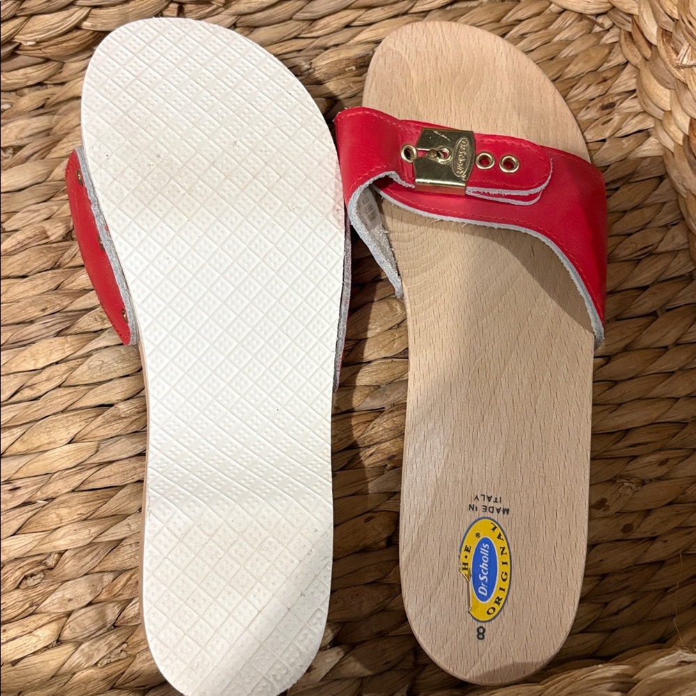 Dr. Scholl's Red Slide Sandals with Gold Buckle - Picture 3 of 3